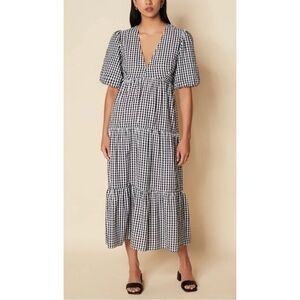 FAITHFULL | $329 Aberdeen Midi Dress in Varsha Gingham Black, Size 2/XS